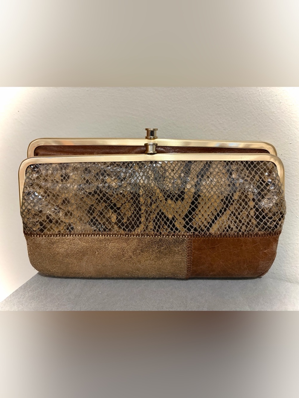 Hobo International Lauren Patchwork Leather Bifold Kisslock Wallet Clutch